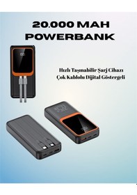 Resim 20000 Mah Powerbank Çok Kablolu, Dijital Göstergeli, Yüksek Hızlı Şarj Cihazı 