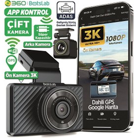 Resim 360+ G500H Pro Ön 3K QHD - Arka 1080P FHD 150° Geniş Açı Lens Gece Görüşlü Dahili Gps Modülü Akıllı Araç İçi Kamera Siyah 