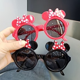 Resim 1 adet Minnie Mouse Kedi Gözü Moda Gözlük - Kadınlar ve Bayanlar için Şık Parti Aksesuarı, Kırmızı & Siyah Puantiyeli Detaylı, Plastik Çerçeve 
