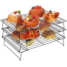 Resim Mutfak Gizli 3 Katmanlı Yapışmaz İstifleme Soğutma Rafı Bisküvi Kek Cupcakes Pasta Bakeware 