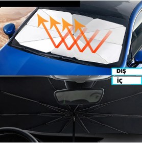 Resim Bosel Katlanabilir Araç Ön Camı Güneş Koruyucu Gölge Şemsiye Araba Şemsiyesi (130x75 Cm) 