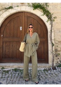 Resim Laluvia Haki Tek Düğmeli Kuşaklı Kimono Takım - 007 