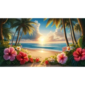 Resim Venspor Tropikal Plaj ve Çiçeklerle Süslenmiş Arka Plan 200 x 150 cm Fon Duvar Örtüsü 