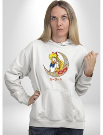 Resim Sailor Moon Ay Savaşcısı Anime Kadın Erkek Beyaz Kapüşonlu Sweatshirt Hoodie Beyaz 