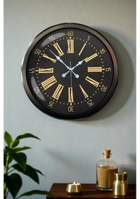 Resim Siyah Roma Rakamlı 52 Cm Metal Duvar Saati Açık 