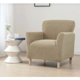 Resim Upmall Streç Yikanabilir Kare Desen 1kişilik Koltuk Örtüsü Vizon 