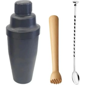 Resim Adin Tasarım Kokteyl Seti 3lü Shaker 700 ml Ahşap Mojito Tokmağı Bar Kaşığı Kokteyl Hazırlama Seti 