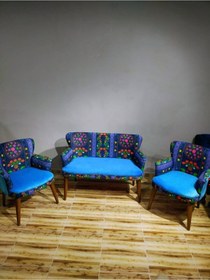 Resim Azra Mobilya Çay Seti Oturma Grubu Oturma Takımı Koltuk Takımı Ahşap Mobilya Takımı Balkon Bahçe Mobilyası Turkuaz - Ceviz 