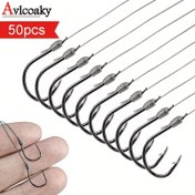 Resim 50 Adet AVLCOAKY Önceden Bağlı Çift Balıkçılık Kancaları ve PE Hat - 3# ile 12# Boyutlar Arası, Karışık Renkler, Tuzlu Su & Tatlı Su Balıkçılığı için Dayanıklı Metal Kanca, Levrek, Alabalık, Sazan İçin İdeal, Açık Hava Balıkçılık Gereçleri | Şık Metalik Yüzey | Güçlü Metal Yapı 