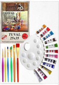 Resim Guaj Boya Hobi Boyama Seti 1 Paket 25x35 Cm Tuval 12 Li Guaj Boya Tüp Resim Paleti Fırça Seti 6 Lı Çok Renkli 