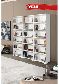 Resim 8324 Evm Kitaplık , Kapaksız , 18 Bölmeli , 15 Raflı , Beyaz , Ofis , Çalışma Odası , Salon Beyaz 