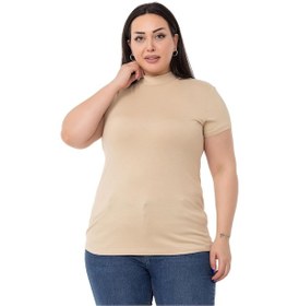 Resim Büyük Beden Yarım Balıkçı Kısa Kollu Viskon Bej Rengi Body Bej 