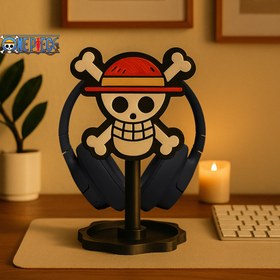 Resim One Piece Temalı Kulaklık Tutucu - Oyuncu Masası Aksesuarı | Gaming Setup Kulaklık Standı - Mavi / Pembe 