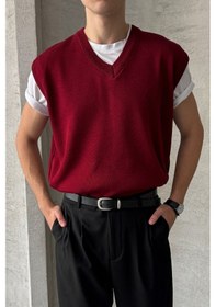 Resim Erkek V Yaka Oversize Süveter Bordo 