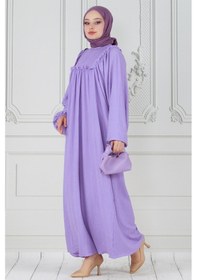 Resim Sevitli Fırfırlı Robalı Bürümcük Elbise-lila-3536-lila Lila 