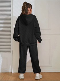 Resim LAND MODA Kadın Çhikago Baskılı Kapüşonlu Sweatshirt Eşofman Alt Üst Takımı 