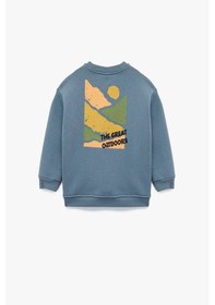 Resim Koton Erkek Bebek Baskı Detaylı Bisiklet Yaka Uzun Kollu Şardonlu Sweatshirt Mavi 