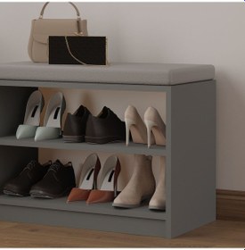 Resim Asra Trend MDF Puflu Ayakkabılık – 2 Raflı, 60 cm, Oturaklı Ayakkabı Düzenleyici, PUF02 Kül Gri 
