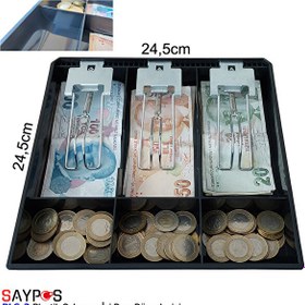 Resim Saypos PLS3 Plastik Para Çekmecesi İçi Düzenleyici 3 Banknot 3 Bozuk Para Gözlü 24.5x24.5x3.5 CM 