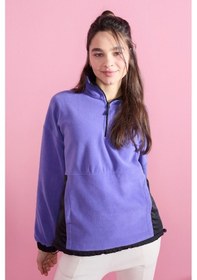 Resim Tommy Life Açık Eflatun Yarım Fermuar Etek Ucu Büzgülü Dik Yaka Oversize Kadın Polar Sweatshirt - 97236 Eflatun 