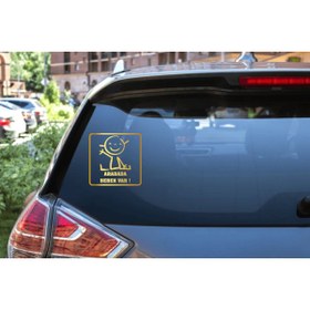 Resim Turuncu Sticker Arabada Bebek Var Cam Sticker 15x15 Cm 