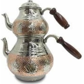 Resim Bakır Çaydanlık Desenli Büyük Boy Krom 