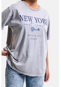 Resim Itsbasic Kadın Antrasit S6-13 Oversize New York Baskılı T-shirt 