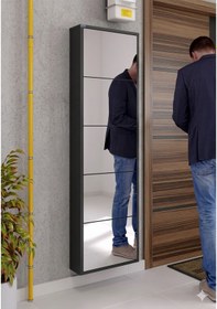 Resim İlter 5 Kapaklı Aynalı Metal Ayakkabılık - Paslanmaz Dış Mekan Uyumlu Antrasit 
