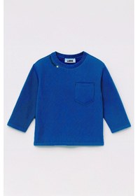 Resim Luess Unisex Çocuk Happiness Nakışlı Cepli Fitilli Kaşkorse Tişört Lacivert 