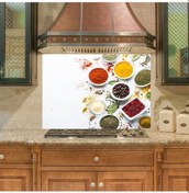 Resim Mutfak Duvar Tezgah Arası Ocak Arkası Sticker Kaplama Kase Baharatlar 