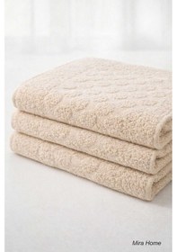 Resim 3lü Pamuklu Ayak Havlusu Seti Kabartma Desenli 50x70 Cm Bej Renkli 