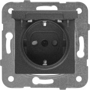 Resim Novella Siyah Kapakli Toprakli Priz Mekanizma+Düğme Kapak Çabuk Bağlanti Çarpma Karşıtı Çocuk Korumalı 