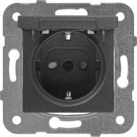 Resim Novella Siyah Kapakli Toprakli Priz Mekanizma+Düğme Kapak Çabuk Bağlanti Çarpma Karşıtı Çocuk Korumalı 