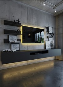 Resim Resital Ledli Duvara Monte Tv Sehpası - Antrasit - W6018-4 Çok Renkli 