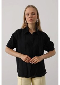 Resim Atkı Detaylı Yarım Kol Gömlek - Siyah Siyah 