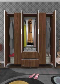 Resim Kenzlife Gardırop 6 Kapaklı Kapılı 2 Çekmeceli Glayör 168*150*42 Cvz Ayaklı Gardolap Dolap 