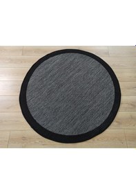 Resim Çam Halı Sisal 9714 Gri / Siyah Bordürlü Daire Jüt Sisal Kilim - 160x160 