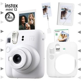 Resim Fujifilm Instax Mini 12 Fotoğraf Makinesi + 10'lu Film Mini Albüm + Silikon Kılıf Seti Beyaz 