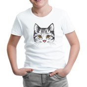 Resim Kedi - Yüz Beyaz Çocuk Tshirt 