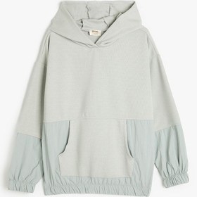 Resim Koton Oversize Kapşonlu Sweat Uzun Kollu Kanguru Cepli Paraşüt Kumaş Detaylı Gri 5wkg10004ak Gri 