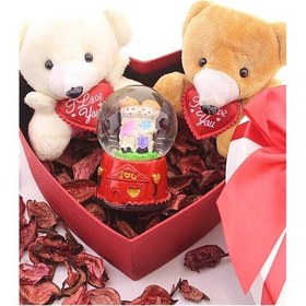 Resim Sevgiliye Mini Ayıcıklar Ve Sevgililer Kar Küresi Dekoratif Sevgiliye Eşe Sürpriz Hediye Kar Küresi 