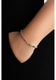 Resim Renkli Aura 18 Ayar Beyaz Altın Kaplama 19 Cm Gümüş Bileklik Beyaz 