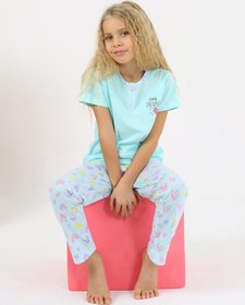 Resim Kız Çocuk Kısa Kollu %100 Pamuklu Düğme Detaylı Dreamer Pijama Takımı Yeşil 