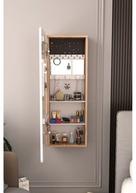 Resim Takı Dolabı Aynalı Çok Amaçlı Hediyelik Takı Dolabı Atlantik Çam Gövde Beyaz Kapak Kahverengi 