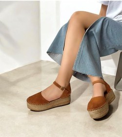 Resim Saracshoes Gerçek Deri Süet Taba Kadın Espadril Espadro 
