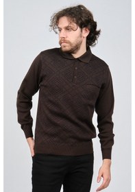 Resim Ateş Triko Erkek Cep Detaylı Polo Yaka Desenli Yün Kazak 6092097 Kahverengi 
