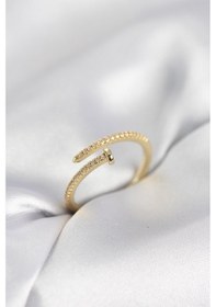 Resim Çivi Model Zirkon Taşlı Gold Renk Kadın Yüzük Karışık 