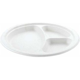 Resim 3 Bölmeli Ekolojik Karton Tabak 26 Cm - 25 Adet Beyaz 