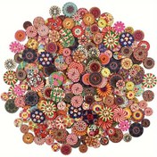 Resim 100 adet Karma Renk Vintage Ahşap Düğmeler, 15mm/20mm, 2 Delikli Düz Ahşap El Sanatları Düğmeleri, DIY Dikiş, El Sanatları Dekorasyonu ve Defter Süslemeleri için 