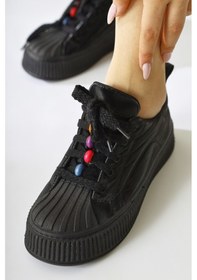 Resim Chinda Siyah Paraşüt Kumaş Boncuk Detaylı Snakers 001 